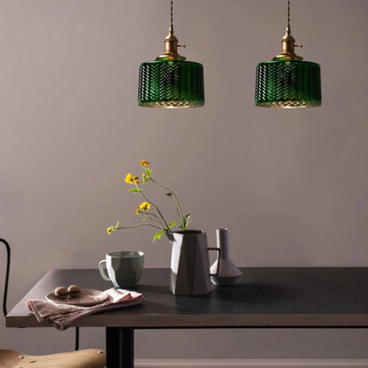 Green Ripple Glass Hanging Light Fixture