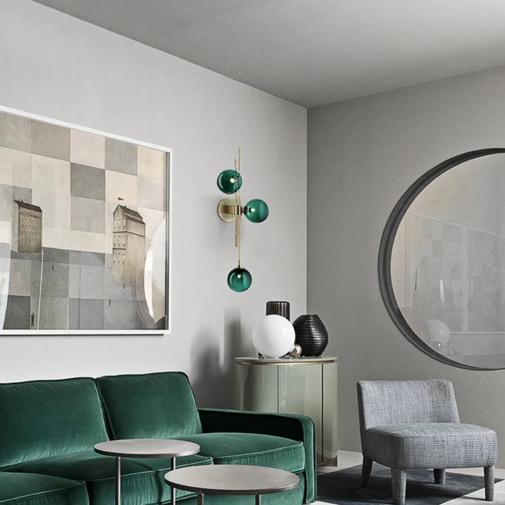 Green/Clear Glass Globe Wall Sconce Lamp Minimalist