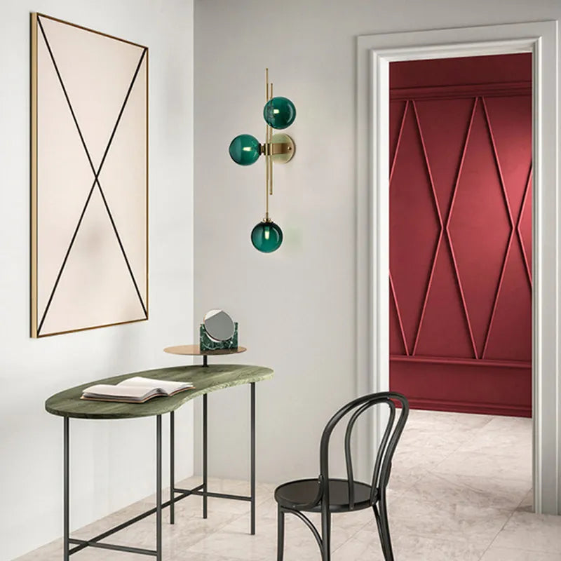 Green/Clear Glass Globe Wall Sconce Lamp Minimalist