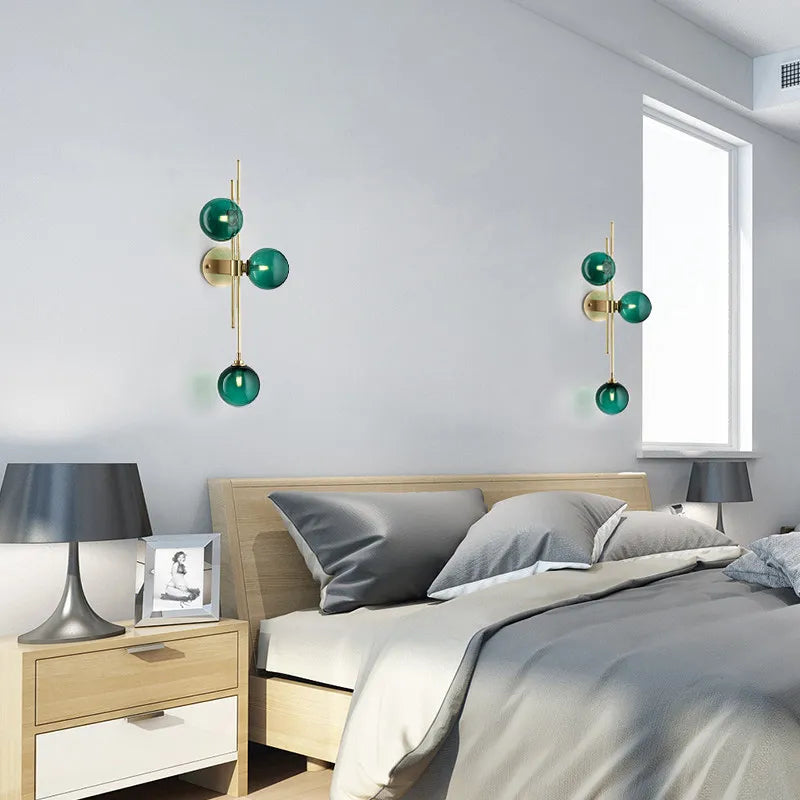 Green/Clear Glass Globe Wall Sconce Lamp Minimalist
