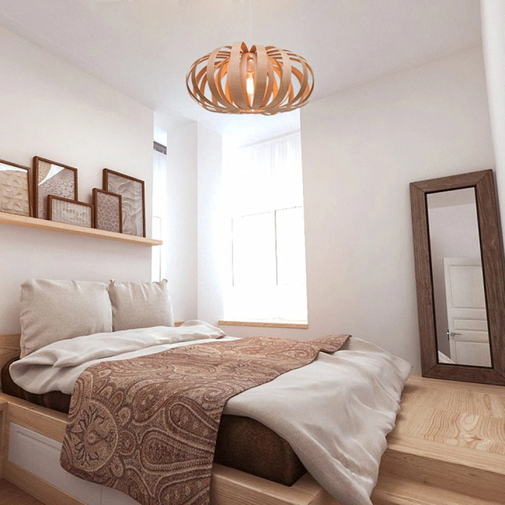 Bamboo Wicker Pumpkin Shade Pendant Light