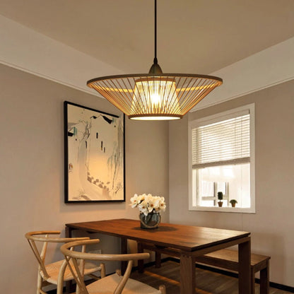 Bamboo Hand-Made Ceiling Lamp with Saucer Shade Modern