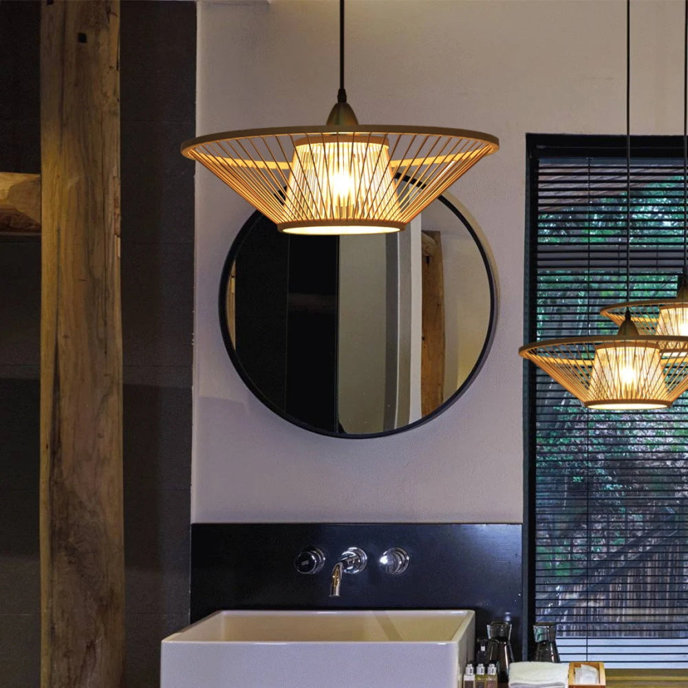 Bamboo Hand-Made Ceiling Lamp with Saucer Shade Modern