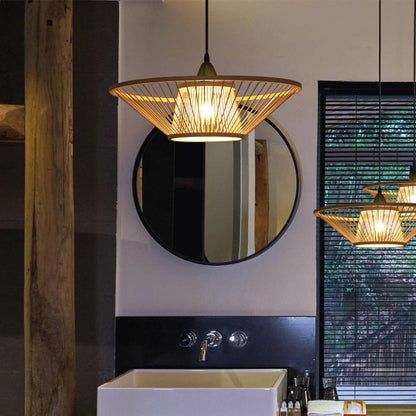 Bamboo Hand-Made Ceiling Lamp with Saucer Shade Modern