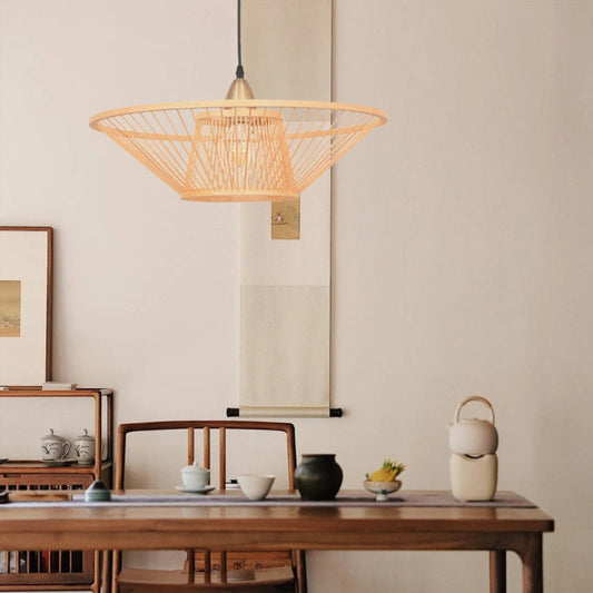 Bamboo Hand-Made Ceiling Lamp with Saucer Shade Modern-[Modern pendant lighting for bedroom and living space]-Demolights UK