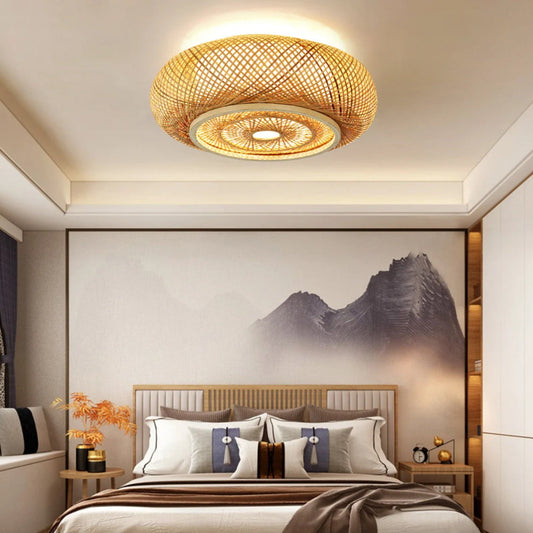 Bamboo Handcrafted Bedroom Flush Mount Light Fixture-[Modern pendant lighting for bedroom and living space]-Demolights UK