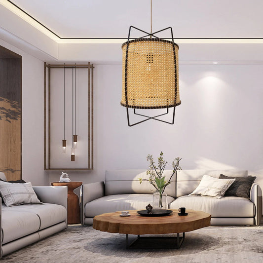 Boho Rattan Pendant Light Fixture Modern Rustic Chandelier Jute Rope Home Decor-[Modern pendant lighting for bedroom and living space]-Demolights UK