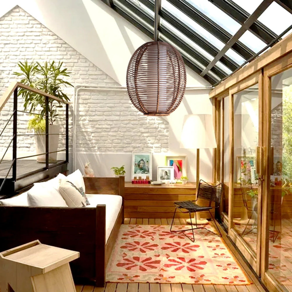 Brown Basket Bamboo Ceiling Lamp for Living Room-[Modern pendant lighting for bedroom and living space]-Demolights UK