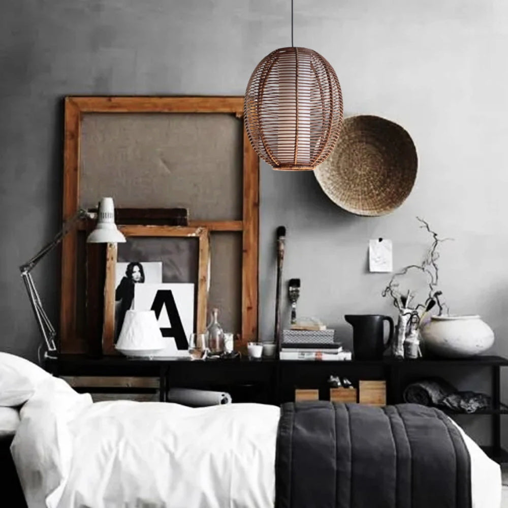 Brown Basket Bamboo Ceiling Lamp for Living Room