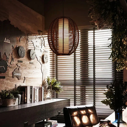 Brown Basket Bamboo Ceiling Lamp for Living Room