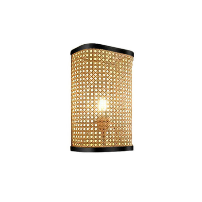 Minimalist Rectangular Wall Sconce Bamboo Single Bedroom Flush Mount Wall Light