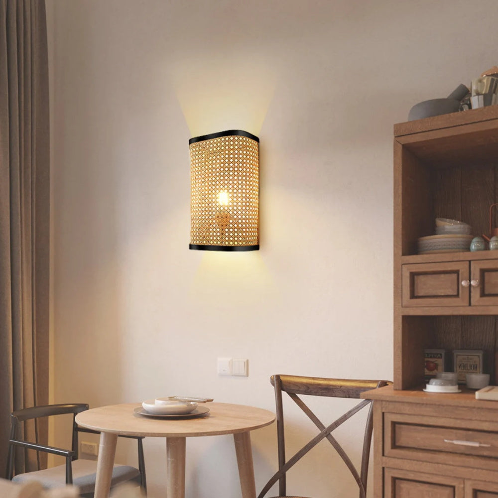 Minimalist Rectangular Wall Sconce Bamboo Single Bedroom Flush Mount Wall Light