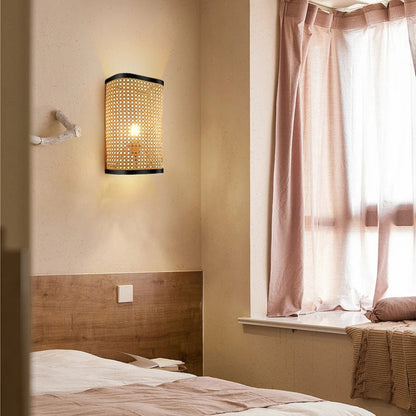 Minimalist Rectangular Wall Sconce Bamboo Single Bedroom Flush Mount Wall Light