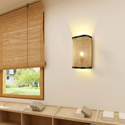 Minimalist Rectangular Wall Sconce Bamboo Single Bedroom Flush Mount Wall Light