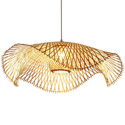 Floppy Hat Bamboo Pendant Light Woven Lampshade