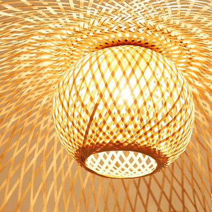 Floppy Hat Bamboo Pendant Light Woven Lampshade