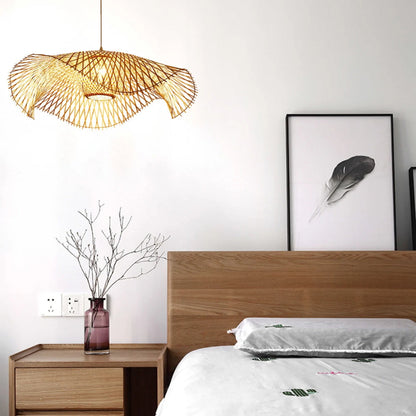 Floppy Hat Bamboo Pendant Light Woven Lampshade
