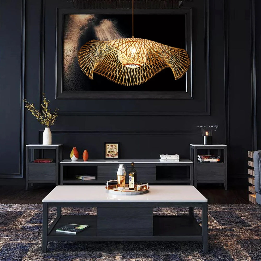 Floppy Hat Bamboo Pendant Light Woven Lampshade