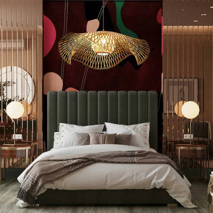 Floppy Hat Bamboo Pendant Light Woven Lampshade