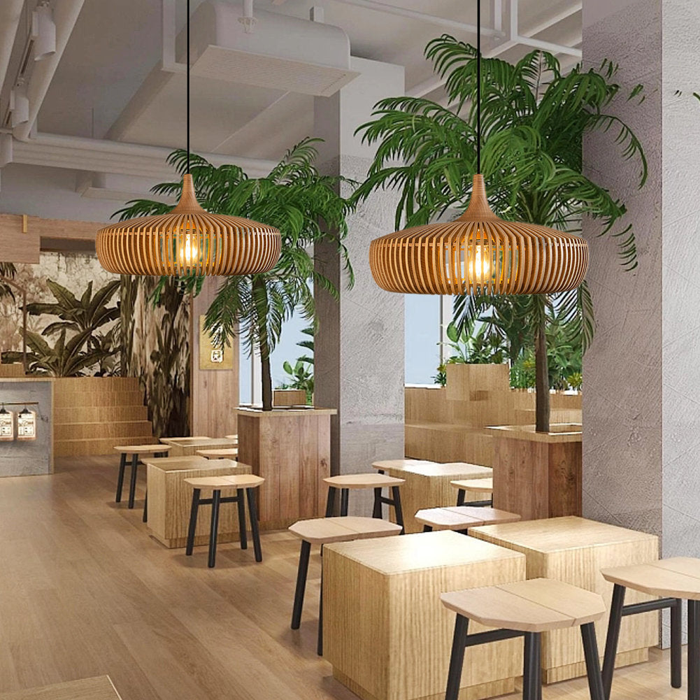 Handcrafted Natural Wood Fin Chandelier - Scandi Style Hanging Lamp