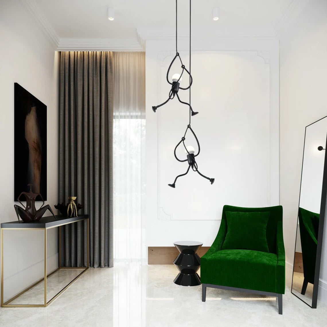 Modern Creative Iron People Lamp Adjustable Height Iron Chandelier
