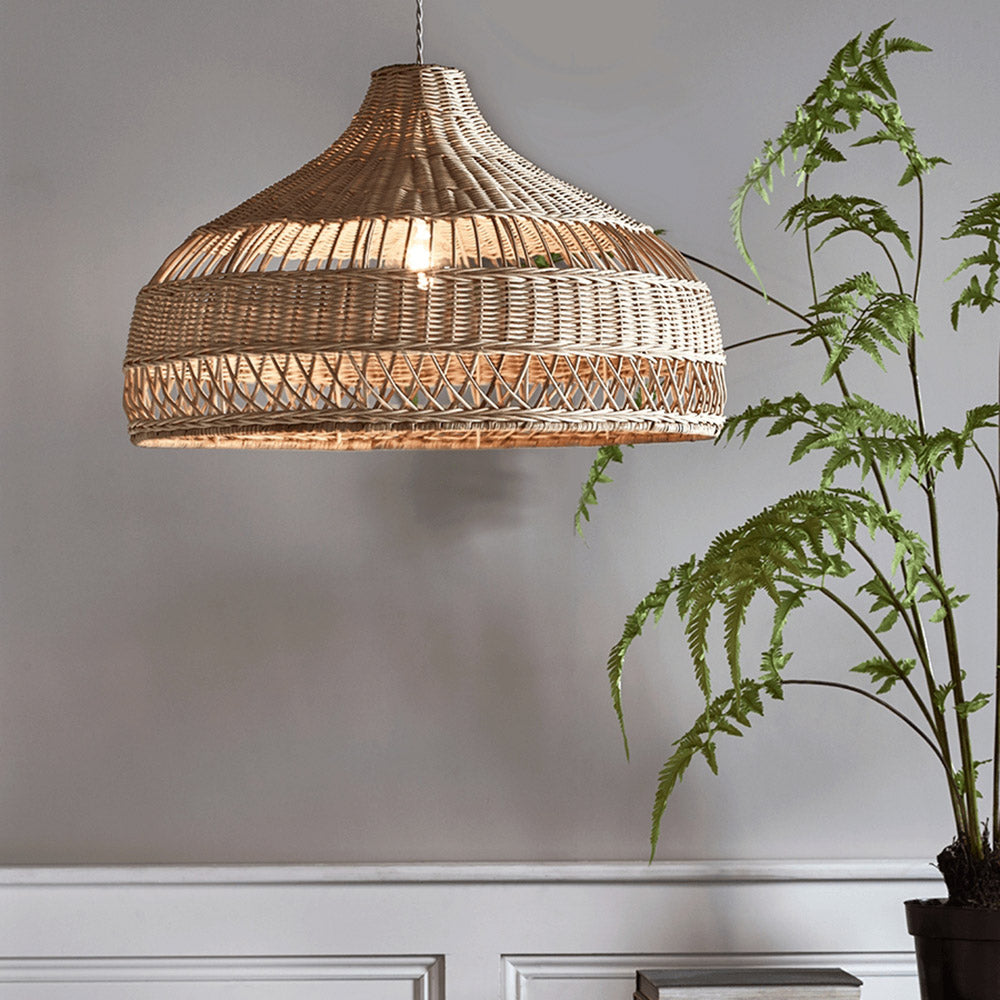 Wicker Basket Rattan Lamp Shade-[Modern pendant lighting for bedroom and living space]-Demolights UK