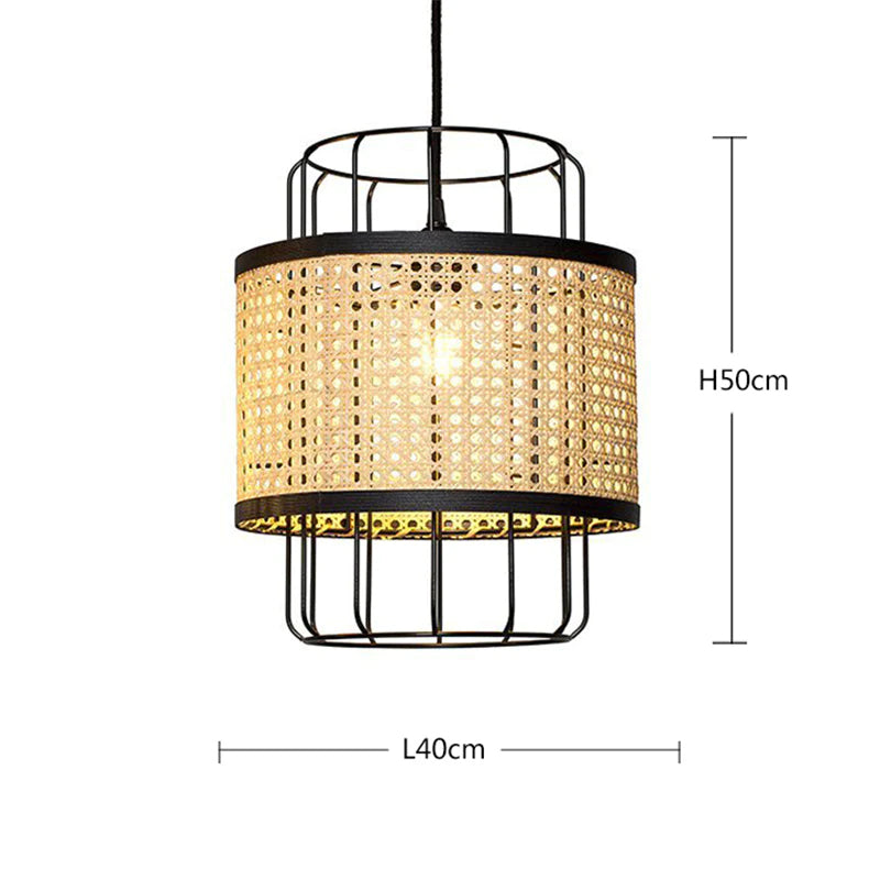 Modern Rattan Cane Lantern Pendant - Mid-Century Wire Birdcage Chandelier