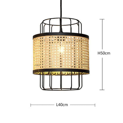 Modern Rattan Cane Lantern Pendant - Mid-Century Wire Birdcage Chandelier