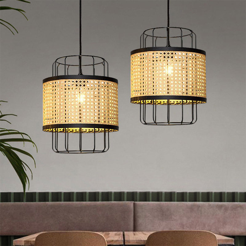 Rattan Lantern Ceiling Light Handwoven-[Modern pendant lighting for bedroom and living space]-Demolights UK