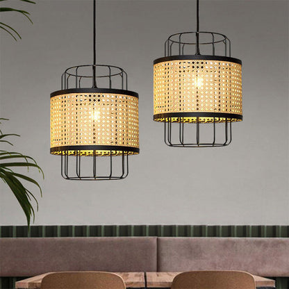 Rattan Lantern Ceiling Light Handwoven-[Modern pendant lighting for bedroom and living space]-Demolights UK