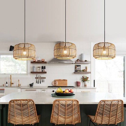 Lantern Shape Bamboo Pendant Light-[Modern pendant lighting for bedroom and living space]-Demolights UK