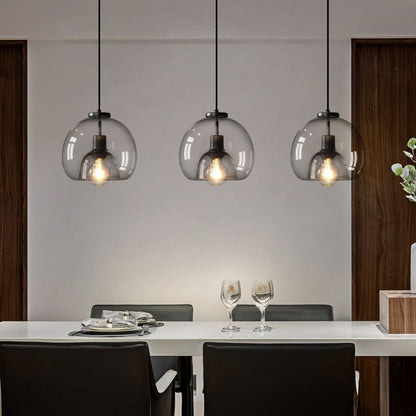 Spherical Glass Pendant Light Modern Double-Layer Globe Smoke & Amber Hanging Lamp