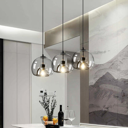 Spherical Glass Pendant Light Modern Double-Layer Globe Smoke & Amber Hanging Lamp