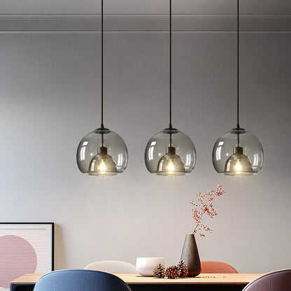 Spherical Glass Pendant Light Modern Double-Layer Globe Smoke & Amber Hanging Lamp