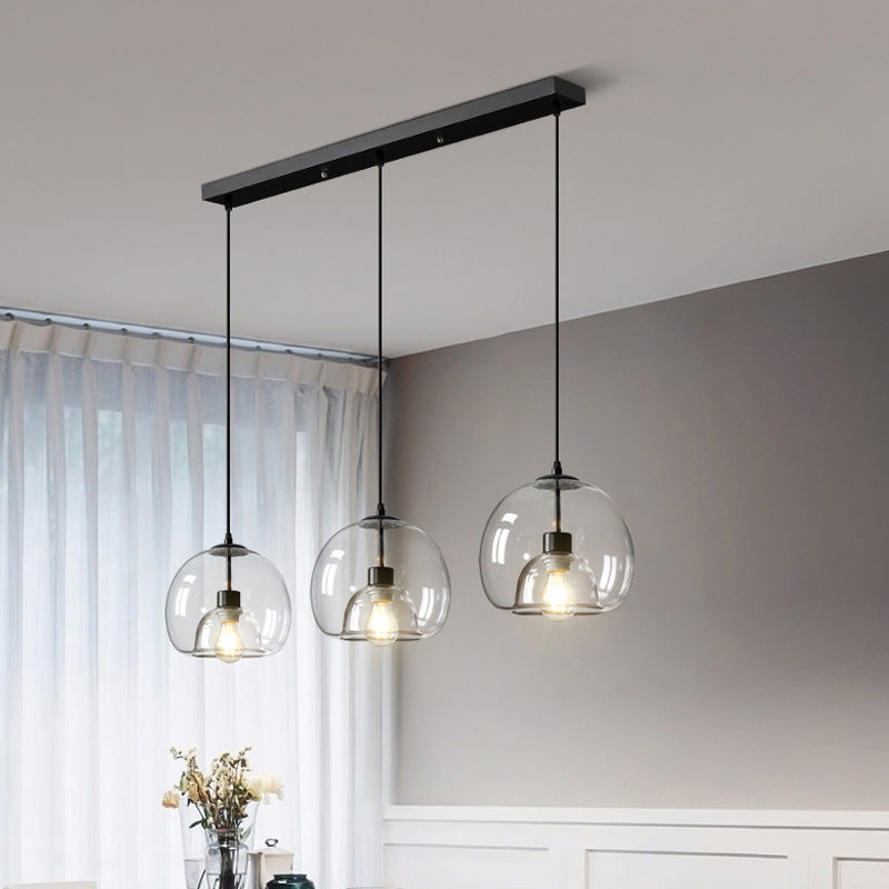 Spherical Glass Pendant Light Modern Double-Layer Globe Smoke & Amber Hanging Lamp