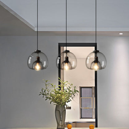 Spherical Glass Pendant Light Modern Double-Layer Globe Smoke & Amber Hanging Lamp