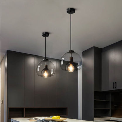 Spherical Glass Pendant Light Modern Double-Layer Globe Smoke & Amber Hanging Lamp
