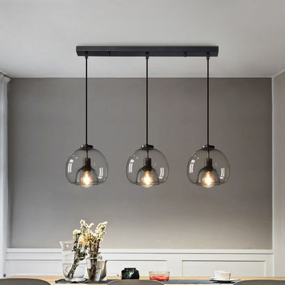 Spherical Glass Pendant Light Modern Double-Layer Globe Smoke & Amber Hanging Lamp