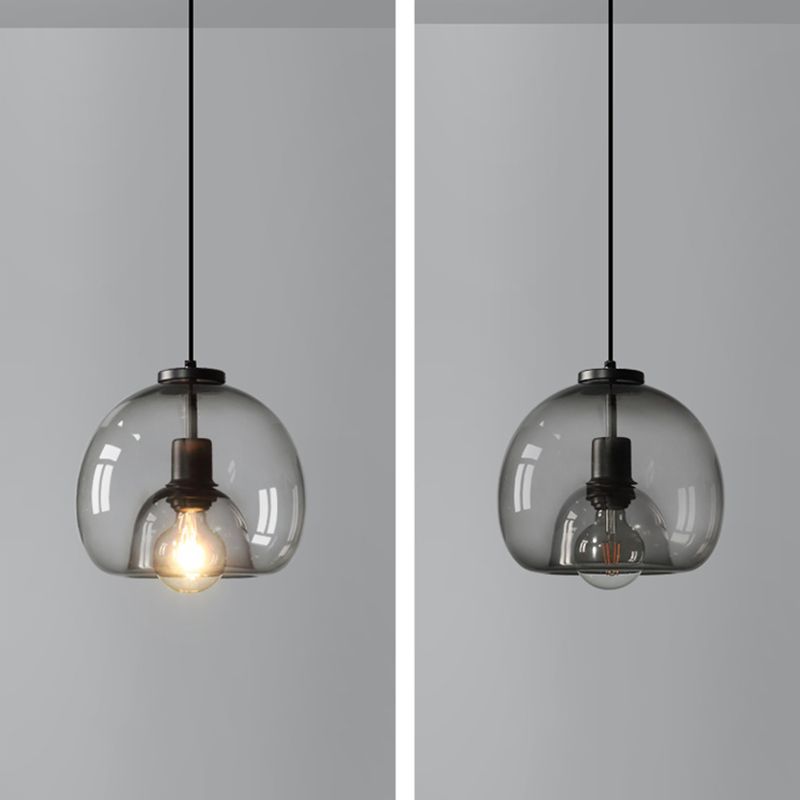 Spherical Glass Pendant Light Modern Double-Layer Globe Smoke & Amber Hanging Lamp