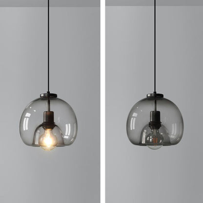 Spherical Glass Pendant Light Modern Double-Layer Globe Smoke & Amber Hanging Lamp