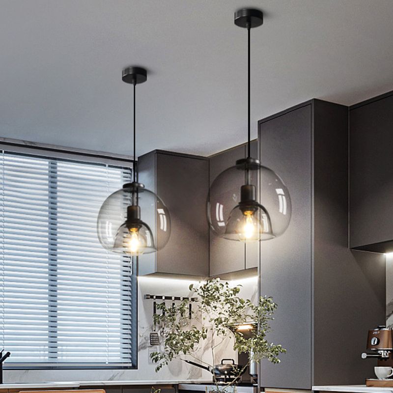 Black Spherical Glass Pendant Light-[Modern pendant lighting for bedroom and living space]-Demolights UK