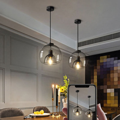 Spherical Glass Pendant Light Modern Double-Layer Globe Smoke & Amber Hanging Lamp