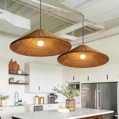 Wicker Cone Lamp Shade Hanging Rattan Pendant Light-[Modern pendant lighting for bedroom and living space]-Demolights UK