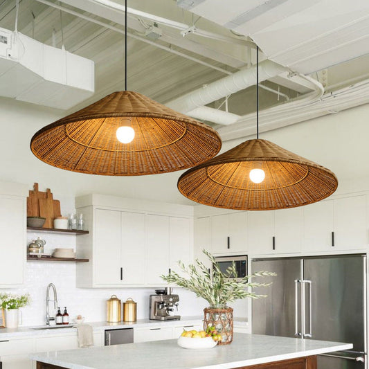 Wicker Cone Lamp Shade Hanging Rattan Pendant Light-[Modern pendant lighting for bedroom and living space]-Demolights UK