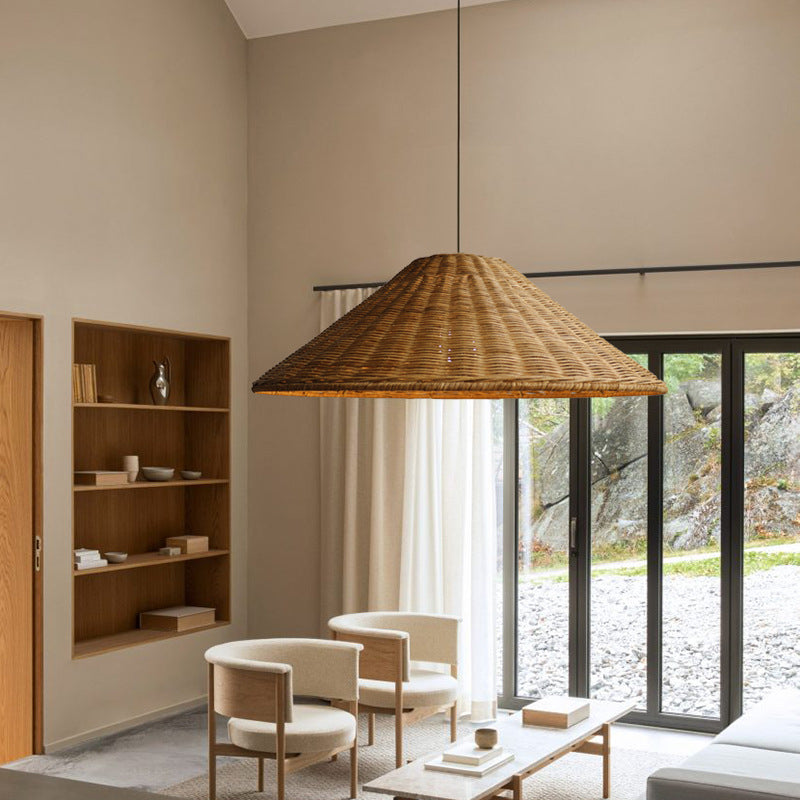 Wicker Cone Lamp Shade Hanging Rattan Pendant Light