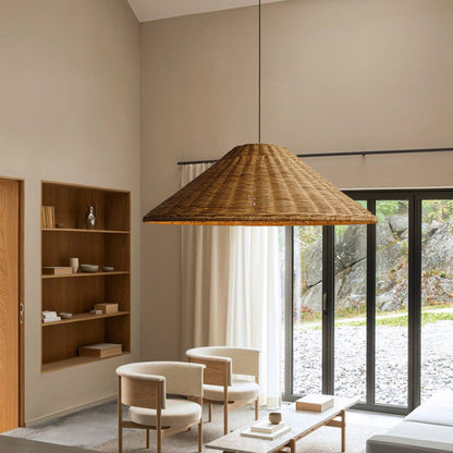 Wicker Cone Lamp Shade Hanging Rattan Pendant Light