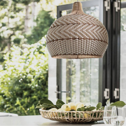 Natural Rattan Woven White Pendant Light