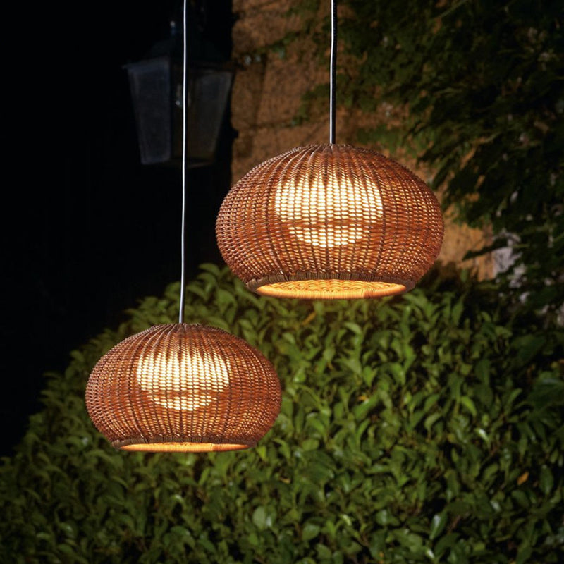 Rattan Waterproof Pendant Light For Courtyard-[Modern pendant lighting for bedroom and living space]-Demolights UK