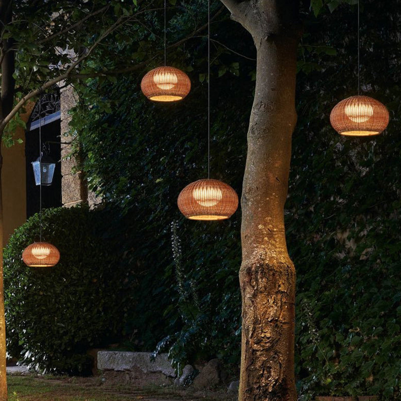 Rattan Waterproof Pendant Light For Courtyard