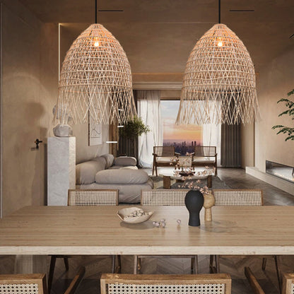 Handwoven Rattan Vertical Pendant Light